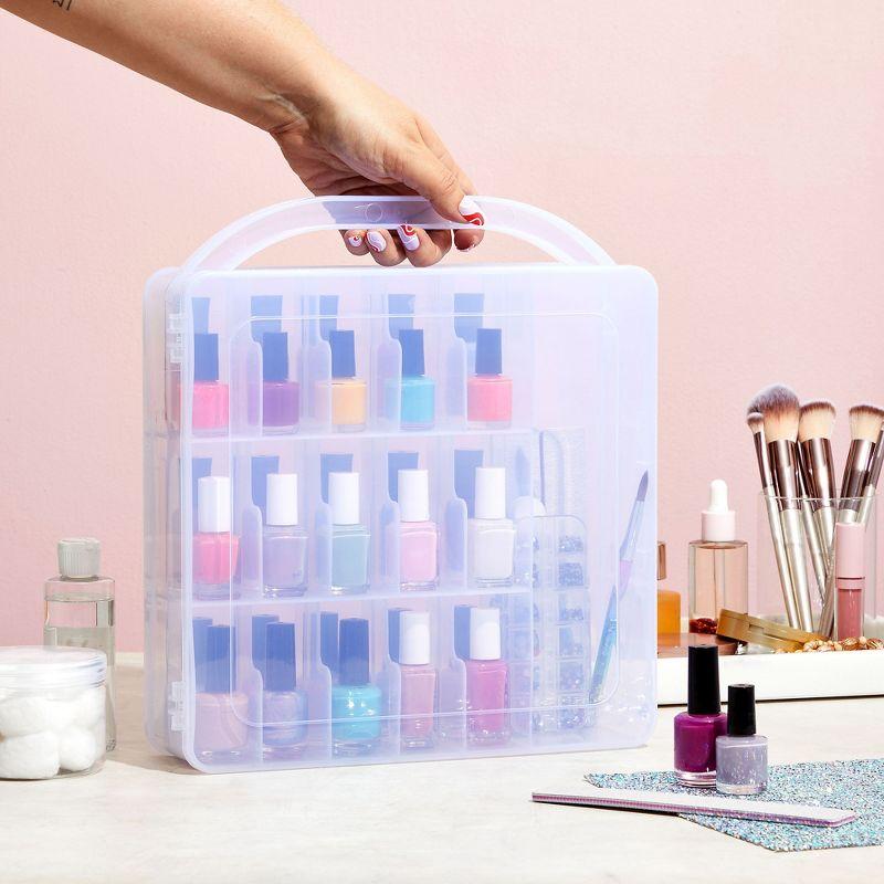 Clear Acrylic Nail Polish Organizer Case with Handle, 30 Bottles Capacity