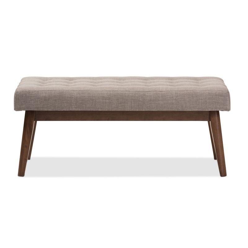 Elia Mid Century Modern Walnut Wood Fabric Button Tufted Bench Light Gray - Baxton Studio