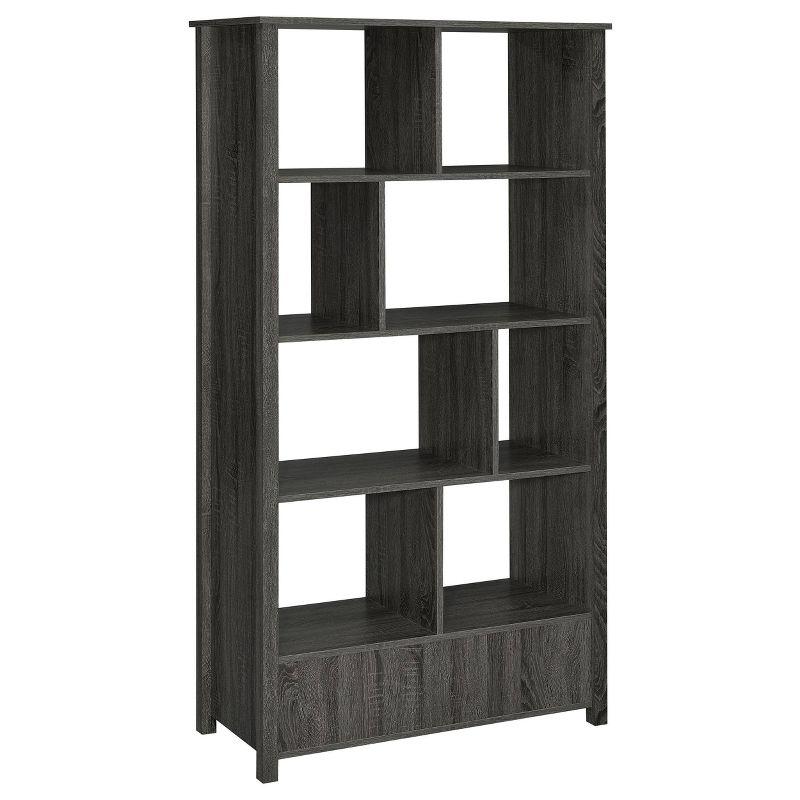 68" Dylan 8 Shelf Bookcase with Storage Drawer Weathered Gray - Coaster: Modern Home Office Furniture