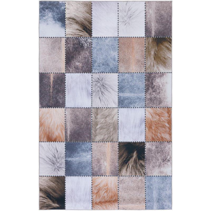 Beige/Brown Washable Synthetic Fur Rectangular Rug