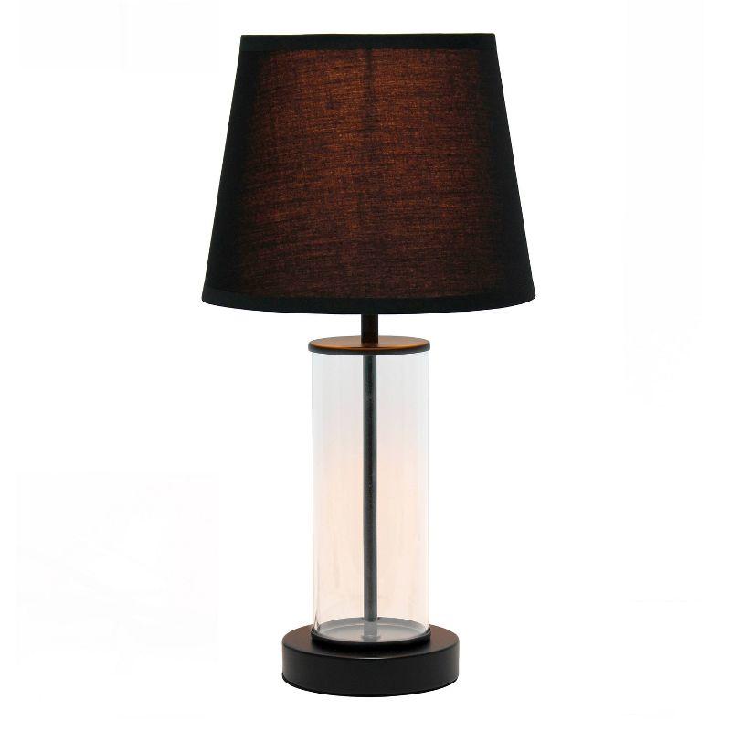 Encased Metal and Clear Glass Table Lamp with Fabric Shade Matte Black - Simple Designs: ETL Listed, Inline Switch, No Assembly Required