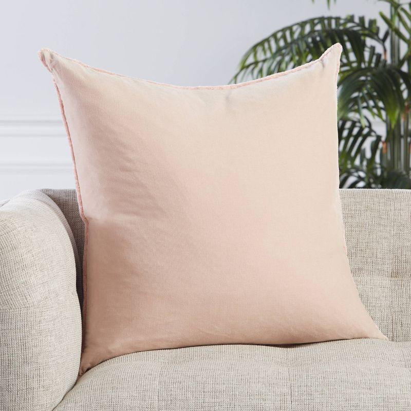 26"x26" Oversized Sunbury Poly Filled Square Throw Pillow Blush - Jaipur Living: Fringe-Trim, Cotton Knit, Zipper Closure