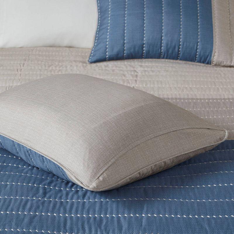 Blue and Taupe Reversible Microfiber Full Quilt Set