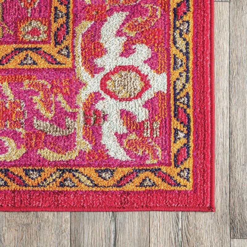 Rosie Pink Round Synthetic Bohemian Area Rug - 4' Diameter