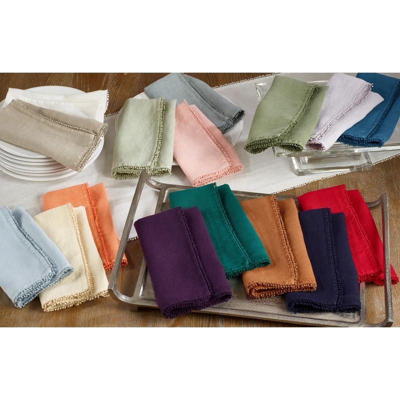 Saro Lifestyle 100% Linen Pompom Design Dinner Table Napkins (Set of 4)