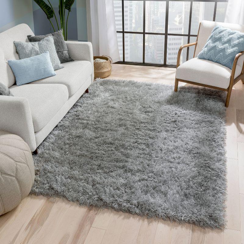 Kuki Chie Glam Solid Ultra-Soft Gray Shag Rug