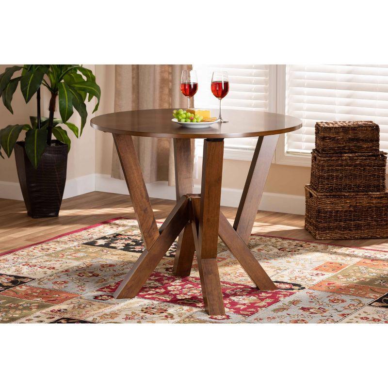 Contemporary Walnut Brown Round Wood Dining Table for Four