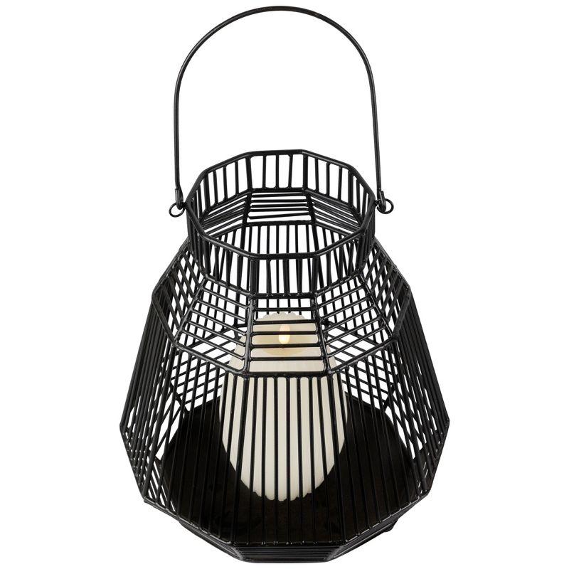 Northlight Large Geometric Iron Hurricane Candle Lantern - 11.25" - Black