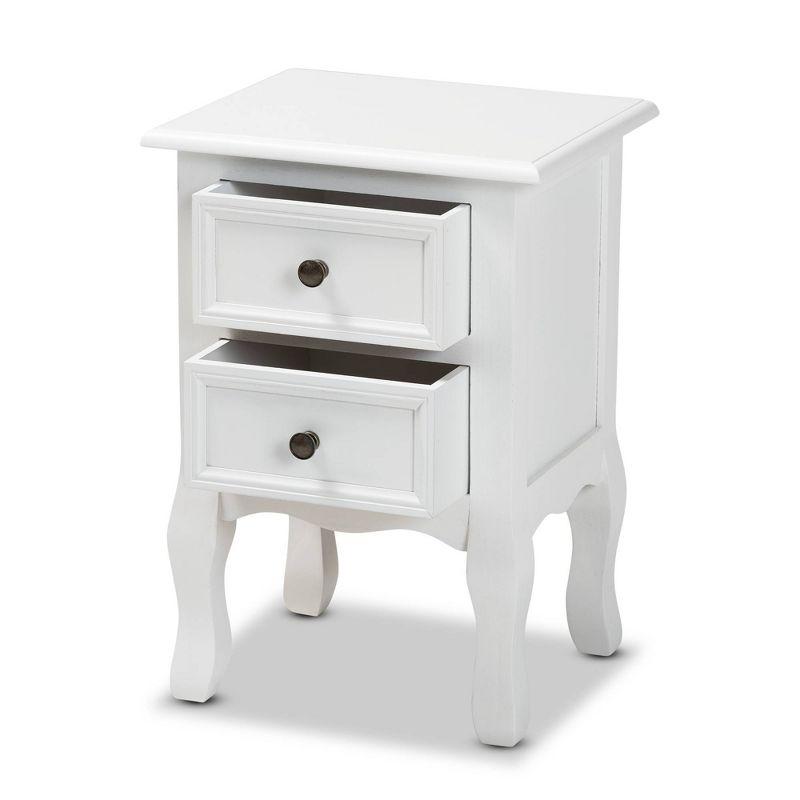 Caelan Wood 2 Drawer Nightstand White - Baxton Studio: Traditional Style, MDF Frame, No Assembly Required