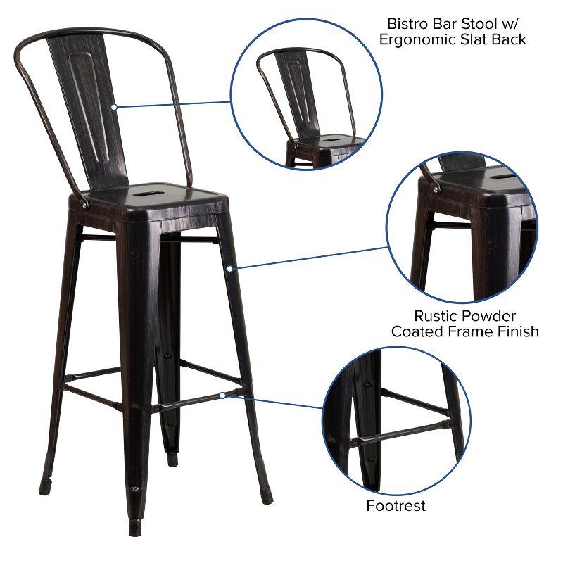 30" Black-Antique Gold Metal Indoor-Outdoor Barstool with Removable Back