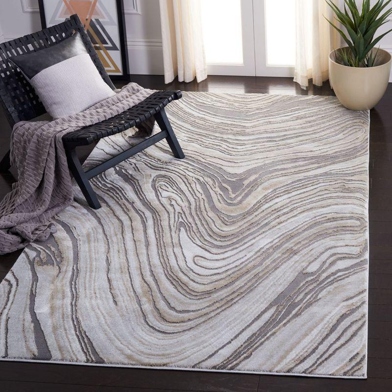 Gray Abstract Hand-Knotted Synthetic Area Rug