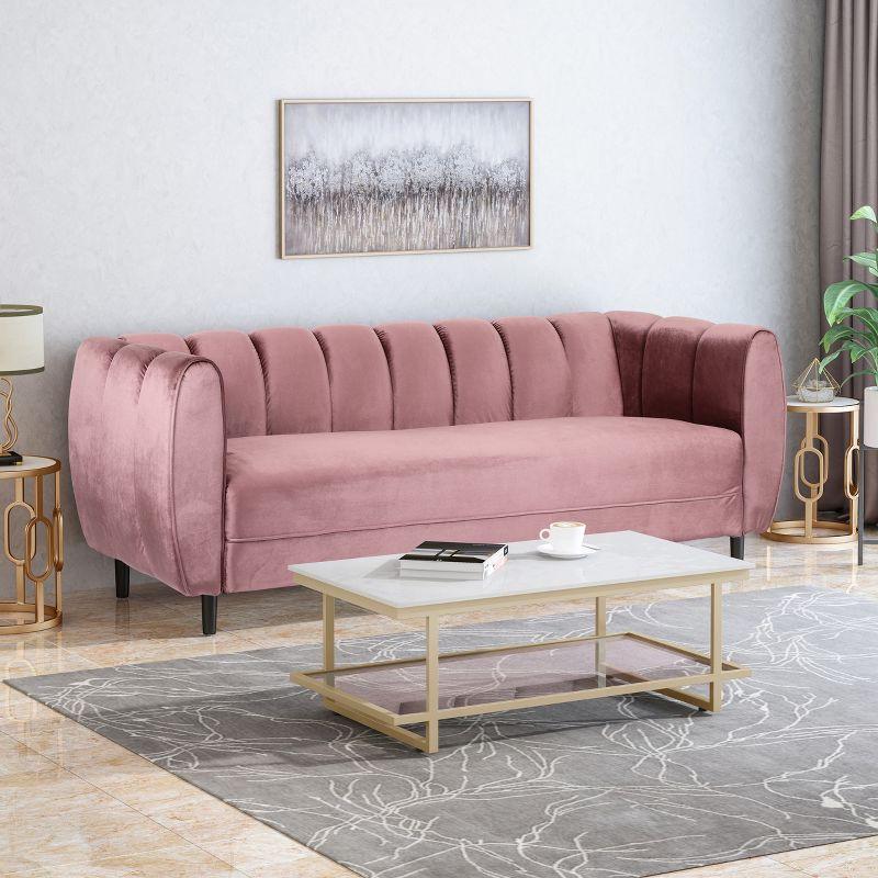 Christopher Knight Home Bobran Modern Wood and Velvet 3 Seater Sofa