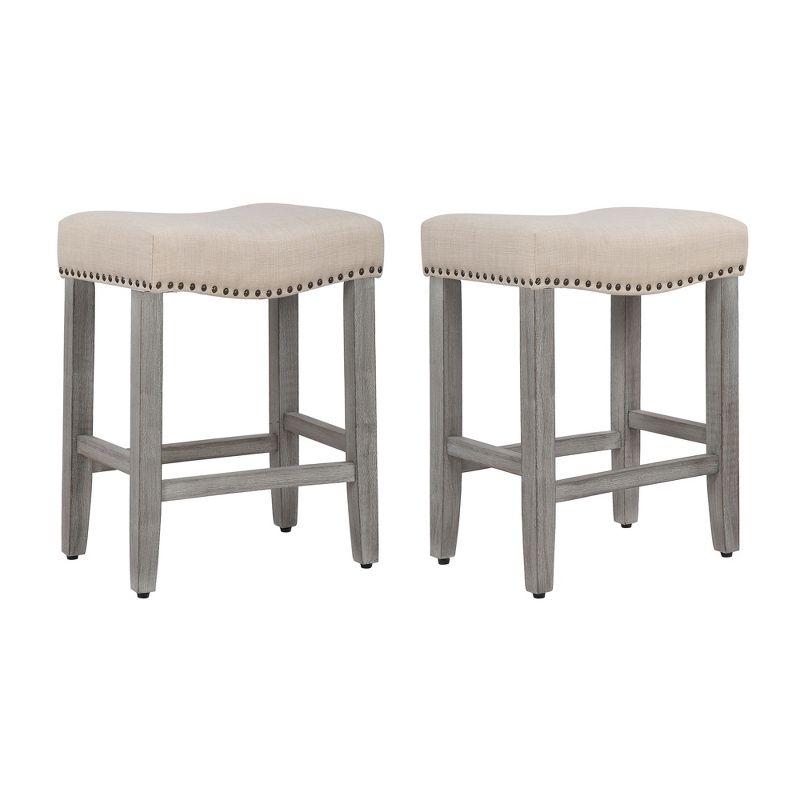 WestinTrends 24" Upholstered Saddle Seat Counter Stool (Set of 2), Antique Gray/Beige