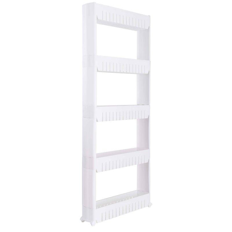 White 5-Tier Slim Slide Out Plastic Shelving Unit