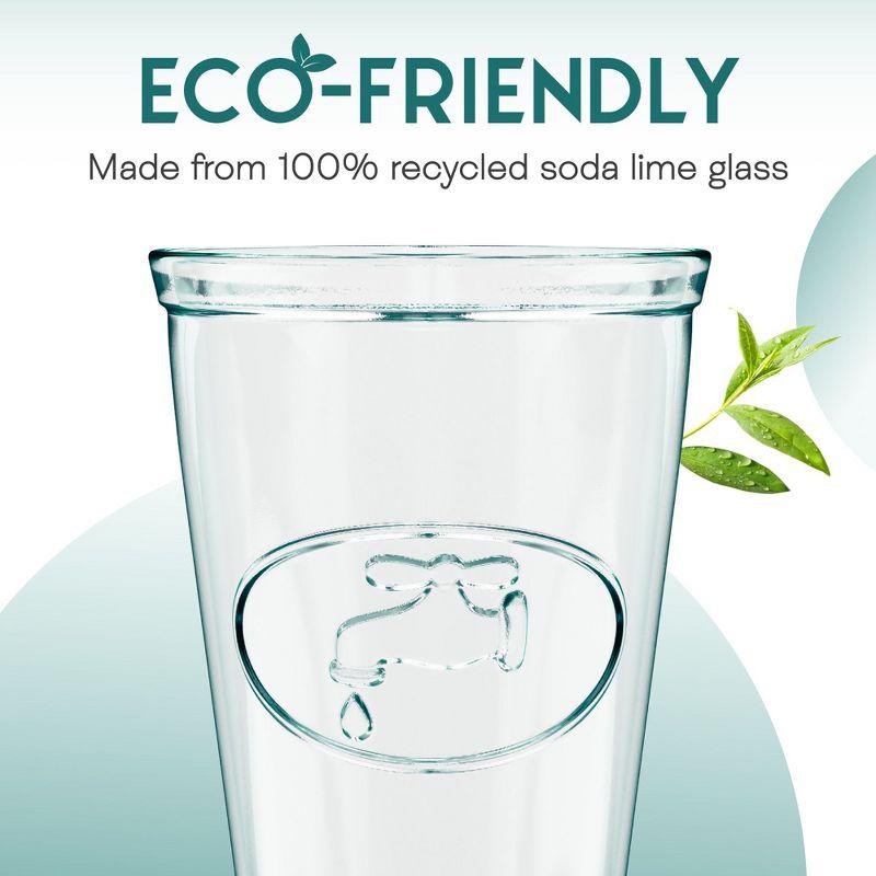 Amici Home Italian Recycled Green Water Tap Hiball Glass, Drinking Glassware with Green Tint, Embossed Water Faucet Icon, Set of 4,16-Ounce