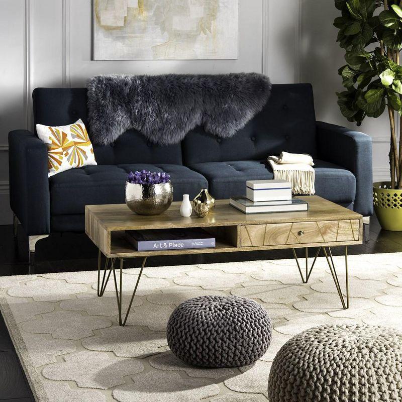 Transitional Mango Wood Rectangular Coffee Table with Storage