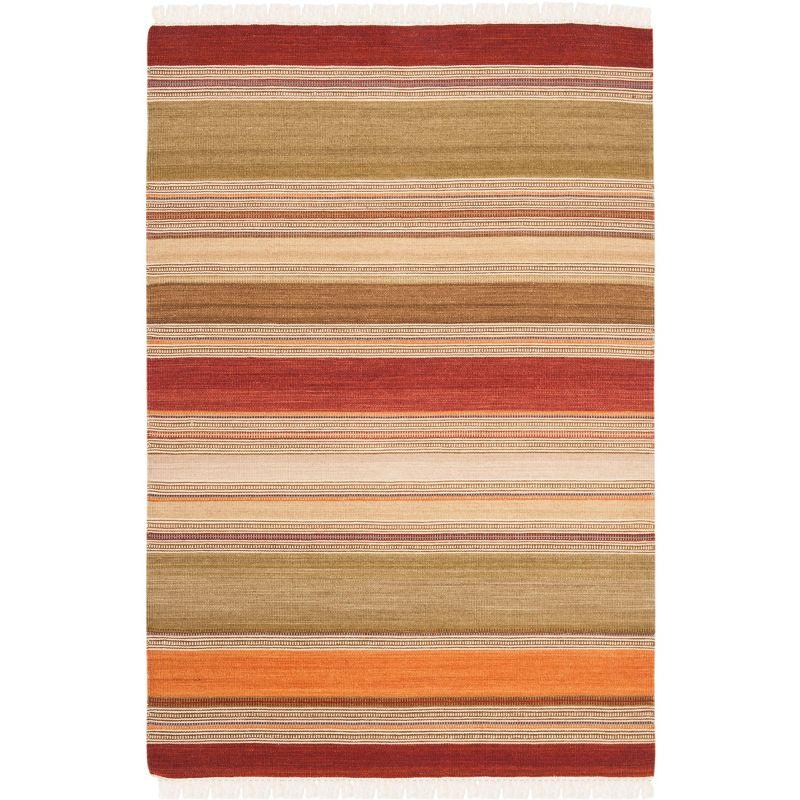 Striped Kilim STK317 Hand Woven Area Rug - Green - 4'x6' - Safavieh.