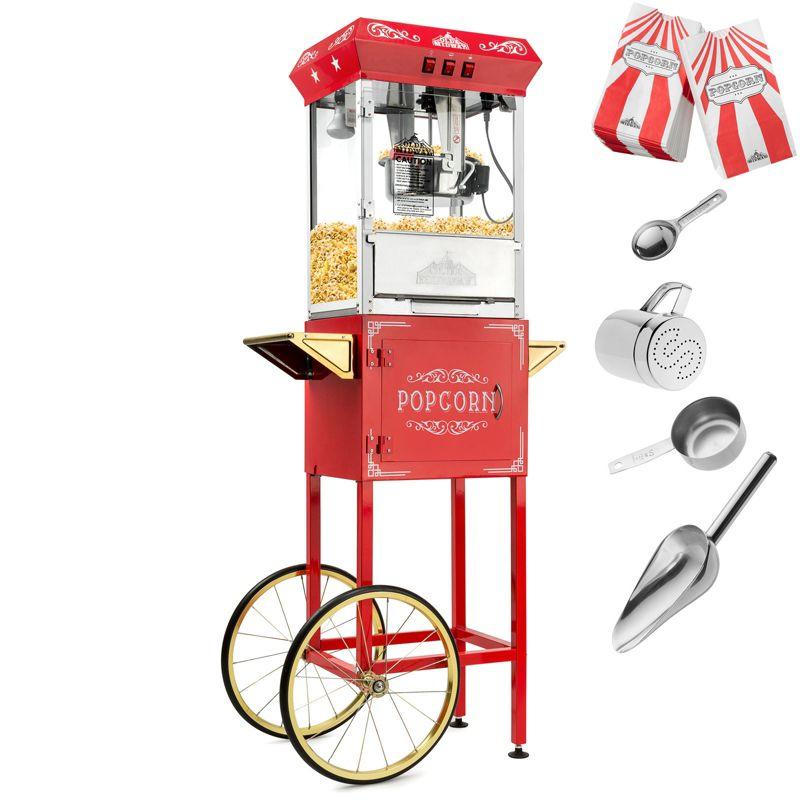 Olde Midway Vintage-Style Popcorn Machine Maker Popper with Cart and 8 Ounce Kettle