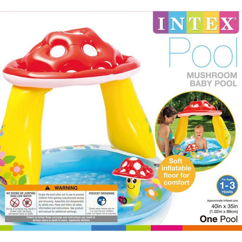 INTEX 57114EP Mushroom Baby Pool: Built-In Mushroom Shade – Soft Inflatable Floor – Durable Vinyl – Ages 1-3 – 40" x 35"