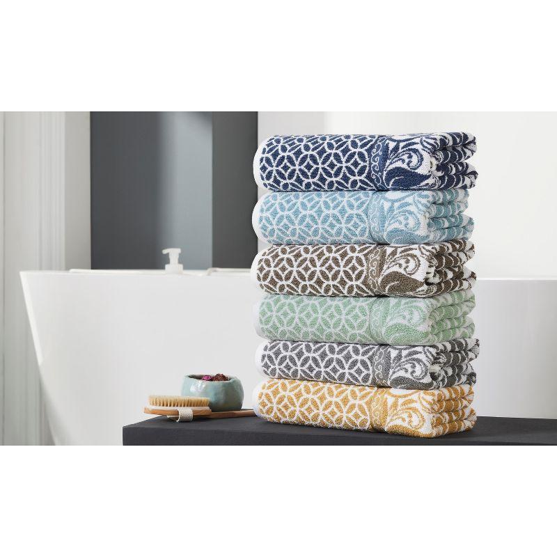 Modern Threads Trefoil Filigree 6-Piece Reversible Yarn Dyed Jacquard Towel Set - Bath Towels, Hand Towels, & Washcloths - Super Absorbent & Quick Dry