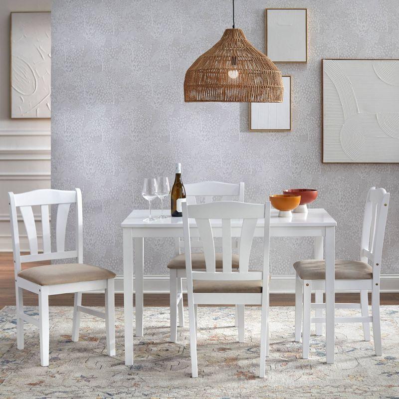 Buylateral 5pc Metropolitan Dining Set White: Rubberwood Frame, Padded Microfiber Seats, Non-Extension Table