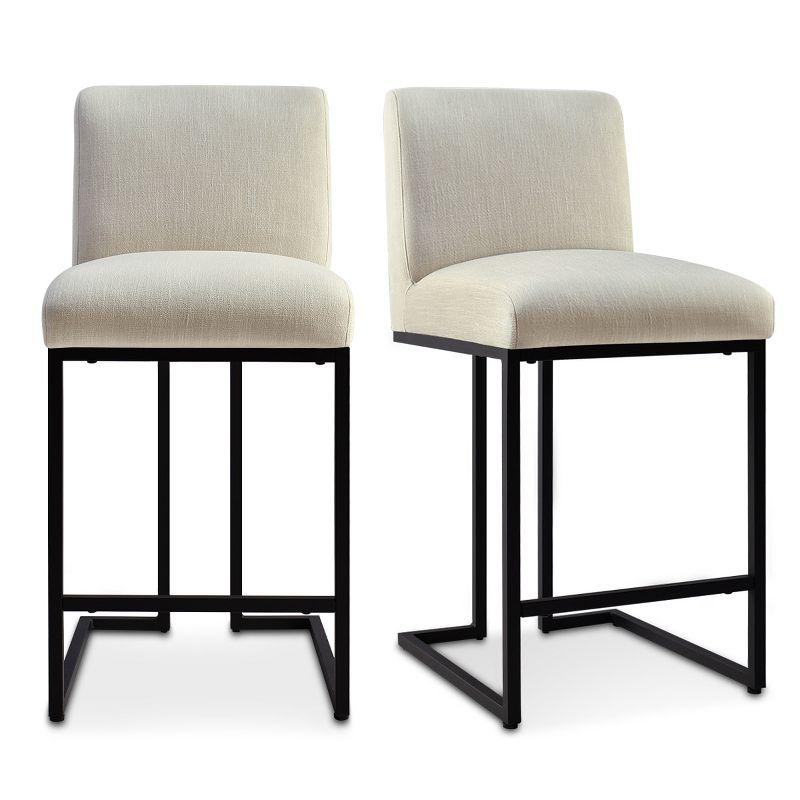 Mason Set of 2 Fabric Counter Height Stools,25" Armless Upholstered Fabric With Black Metal Sled Legs Counter Height stools-Maison Boucle