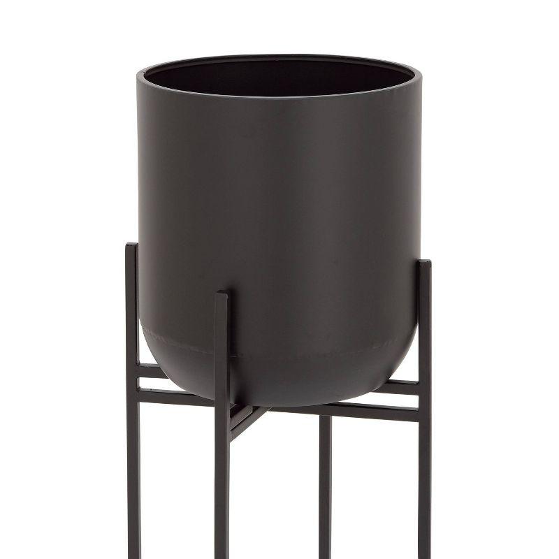 Modern Capsule-Shaped Black Iron Floor Planter with Stand