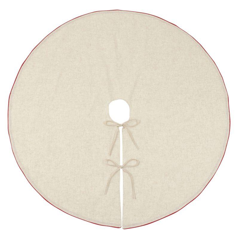 Saro Lifestyle Linen Blend Holiday Christmas Tree Skirt, Red, 56" Round
