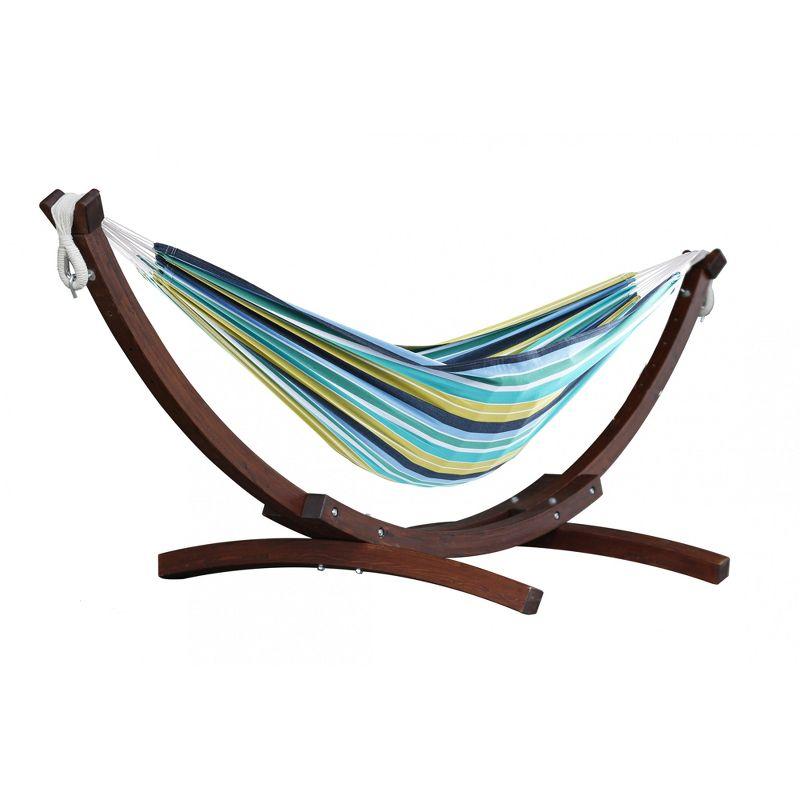 Vivere 8ft Double Cotton Hammock with Solid Pine Arc Stand - Cayo Reef Color