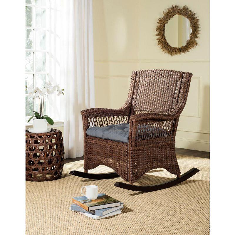 Coastal Chic Brown Rattan 28" Wooden Rocker