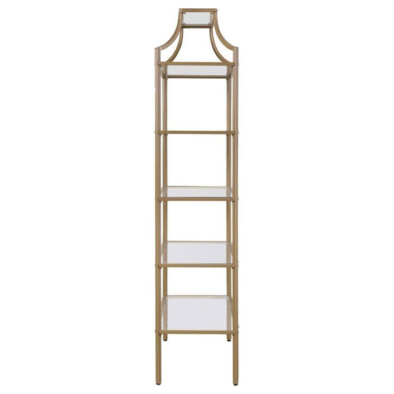 Coaster 70" Serena Modern 5 Tier Tempered Glass Shelves Bookcase Matte Gold