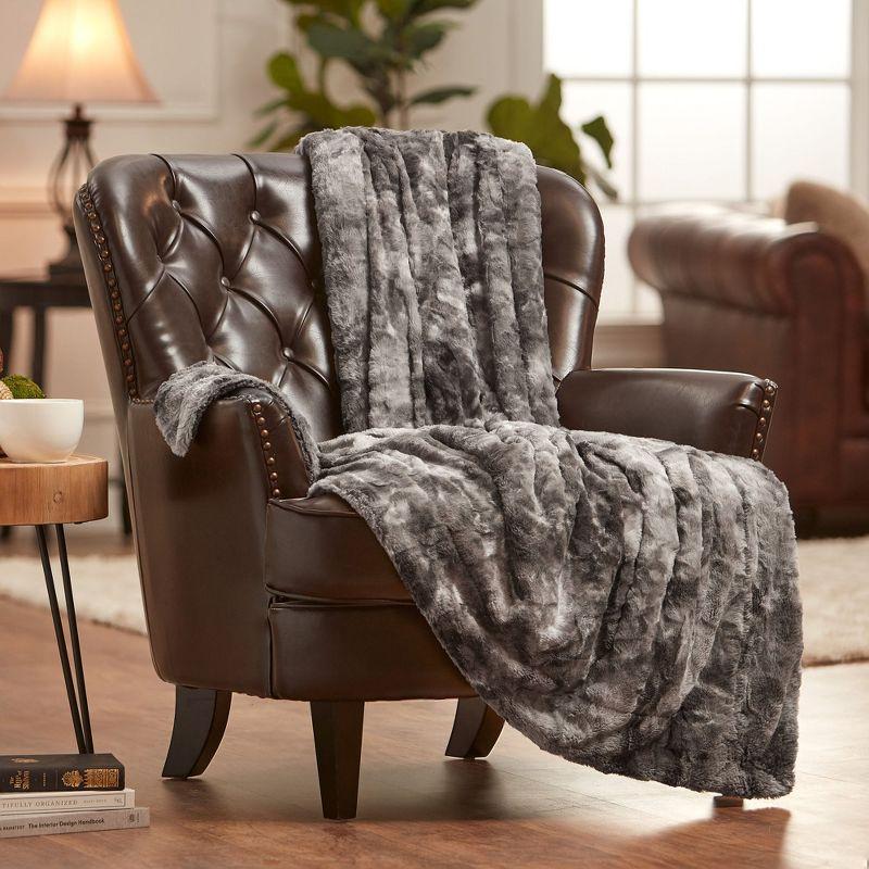 Chanasya Wolf Faux Fur Throw Blanket with Plush Faux Shearling Side