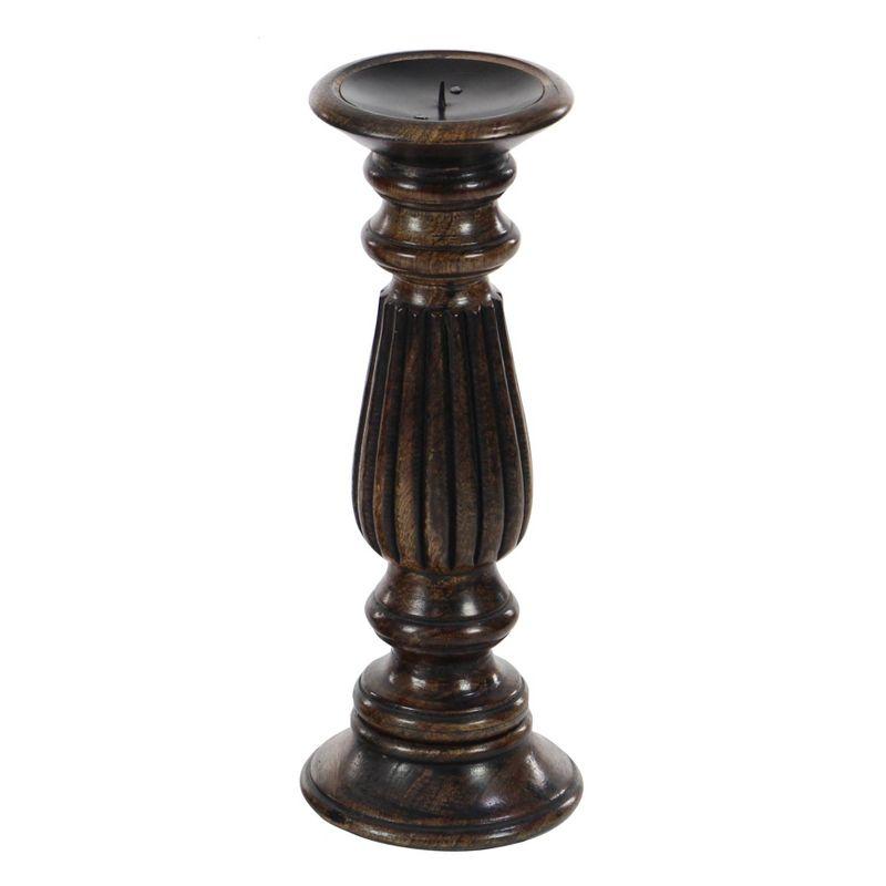 Olivia & May Traditional Candle Holder Set of 3 - Brown : Mango Wood, Elegant Tabletop Decor