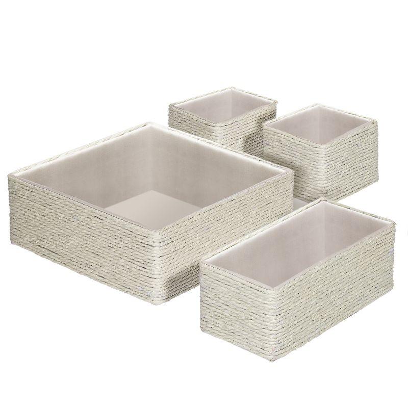 Beige Paper Rope Woven Storage Basket Set of 4