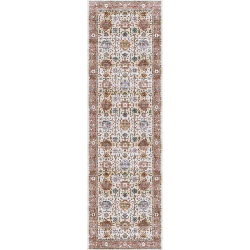 Beige Multicolor Vintage Floral Non-Slip Runner Rug