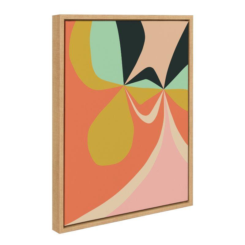 Retro Floral Abstract Canvas Wall Art with Natural Frame, 18x24