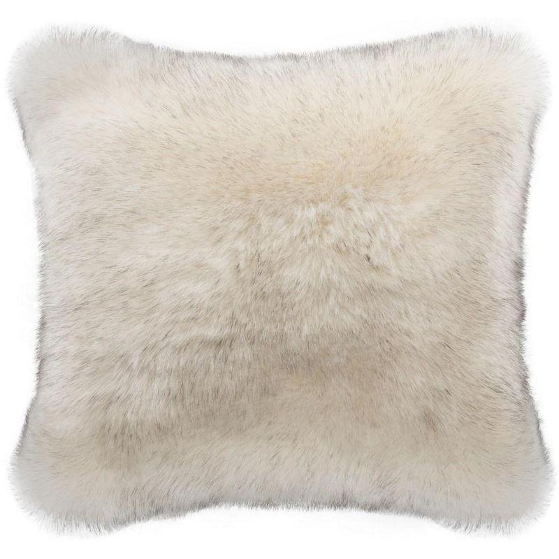 Taupe Faux Fur Feather Fill Square Throw Pillow