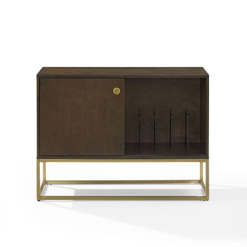 Byron Media Console Dark Brown/Gold - Crosley: Vinyl Storage Cabinet, Adjustable Shelves, Cable Management