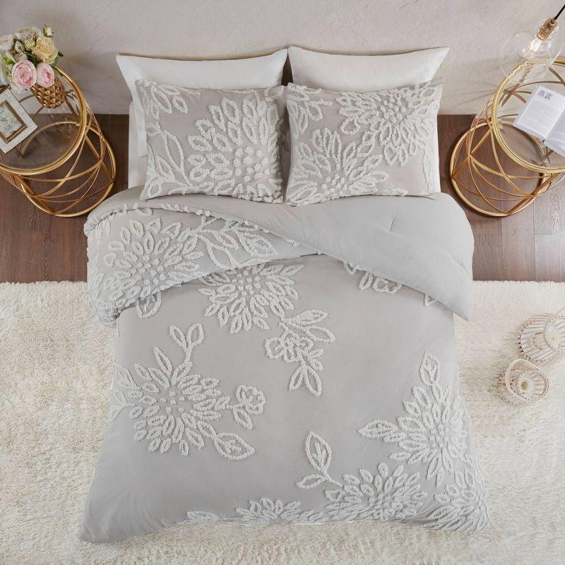 King White Cotton Tufted Chenille Comforter Set