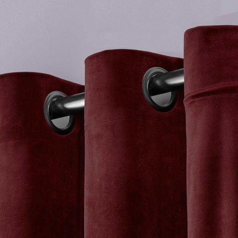 Set of 2 96"x54" Velvet Heavyweight Grommet Top Window Curtain Panel Burgundy Red: Light Filtering, Polyester