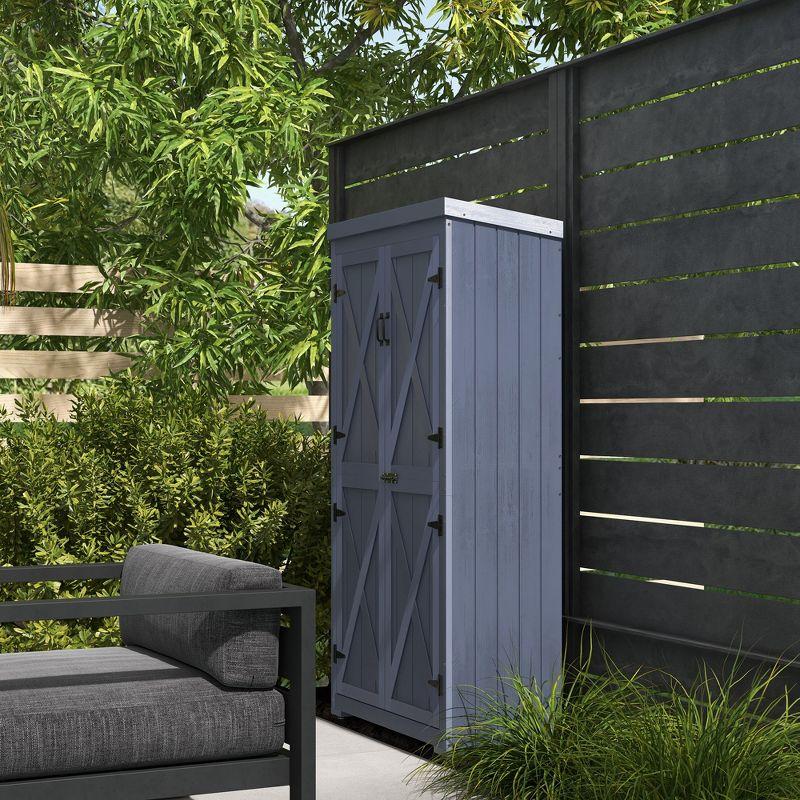 Outsunny Outdoor Storage Cabinet, Wooden Garden Storage Shed with Waterproof Galvanized Metal Roof, Gray