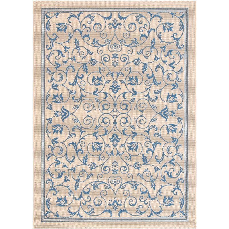 Courtyard CY2098 Power Loomed Indoor and Outdoor Area Rug - Natural/Blue - 5'3"x7'7" - Safavieh