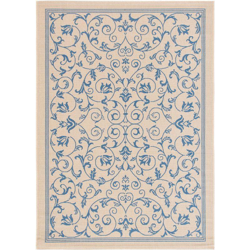 Natural and Blue Rectangular Synthetic Indoor/Outdoor Area Rug