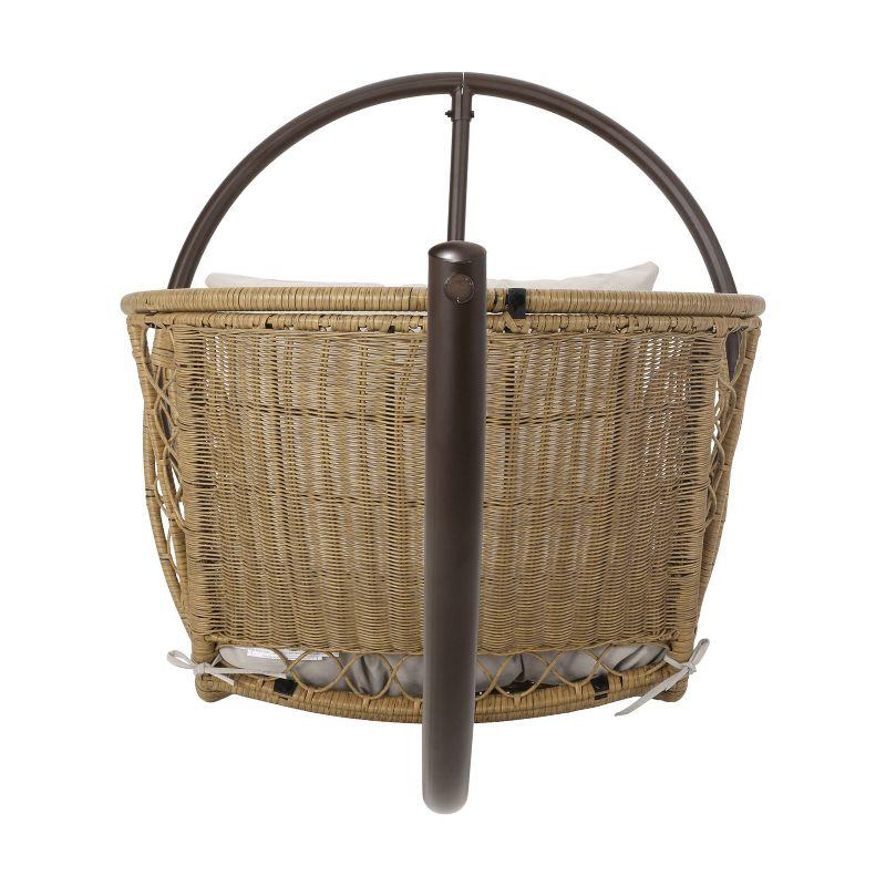 Malia Outdoor Wicker Hanging Chair with Stand Brown/Beige - Christopher Knight Home: Egg Swing with Cushion & Steel Frame