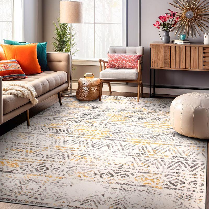 Yellow Geometric Synthetic Reversible Area Rug 5' x 7'