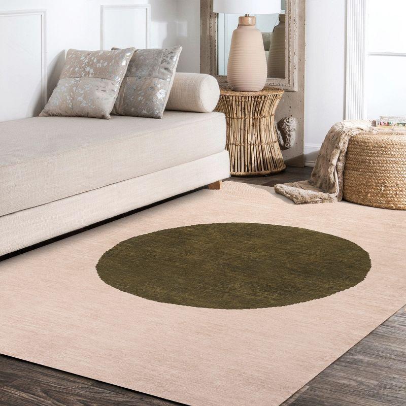 5' x 8' Cirkel Minimalist Geometric Dot Machine-Washable Area Rug, Cream/Olive - JONATHAN Y