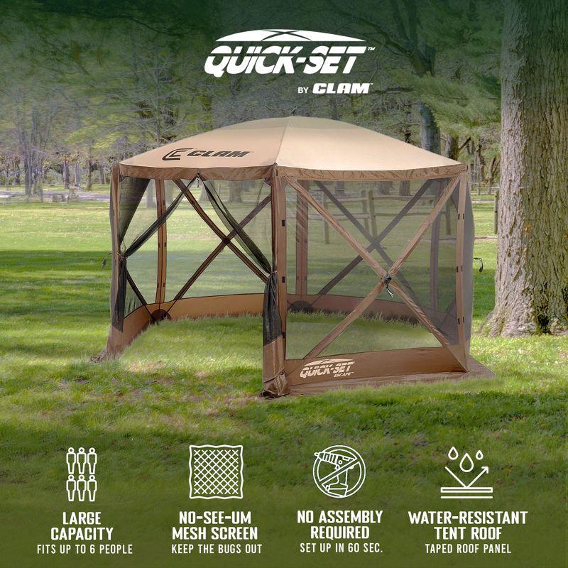 CLAM Quick-Set Pavilion Portable Pop-Up Outdoor Camping Gazebo Screen Tent Sided Canopy Shelter with Ground Stakes & Carry Bag