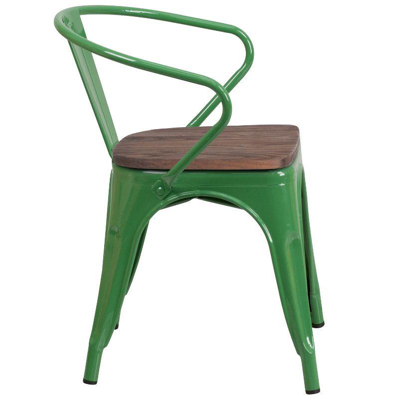 Flash Furniture Green Metal Chair with Wood Seat and Arms