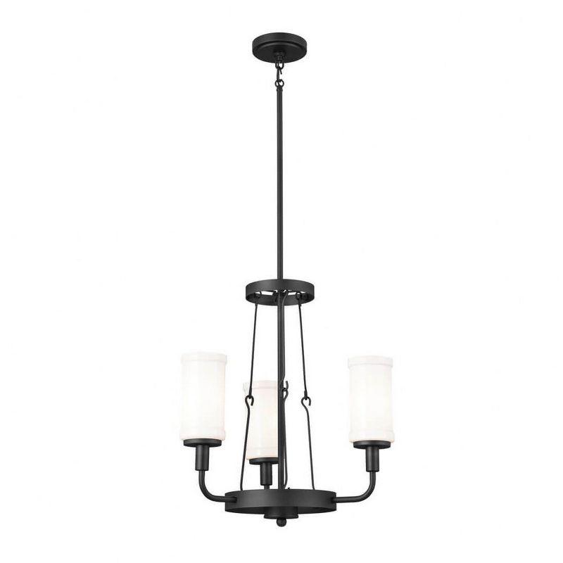 Vetivene Textured Black Mini 3-Light Chandelier with Opal Glass