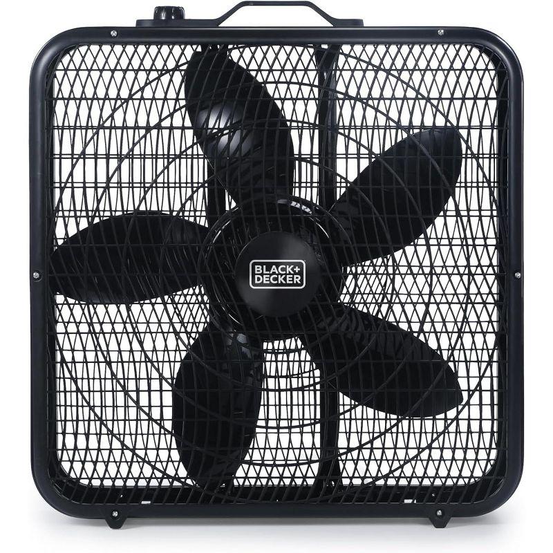 BLACK+DECKER BFP Series BLACK+DECKER 20” Box Fan with 3 Speed Settings, Powerful 80W Motor, 5-Blade Box Fan with Carry Handle, Rotary Knob, Black